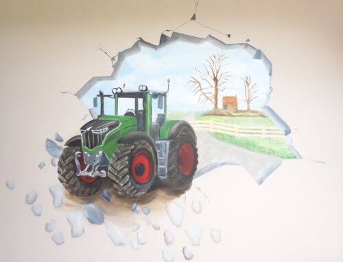 Muurschildering kinderkamer tractor